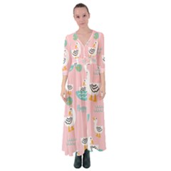 Cute-happy-duck-gift-card-design-seamless-pattern-template Button Up Maxi Dress by Salman4z