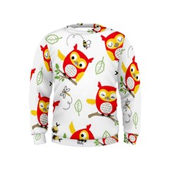 Seamless-pattern-vector-owl-cartoon-with-bugs Kids  Sweatshirt by Salman4z