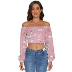 Cute-unicorn-seamless-pattern Long Sleeve Crinkled Weave Crop Top by Salman4z