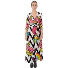 Vector-romantic-love-seamless-pattern Button Up Boho Maxi Dress by Salman4z