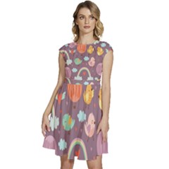 Cute-seamless-pattern-with-doodle-birds-balloons Cap Sleeve High Waist Dress by Salman4z