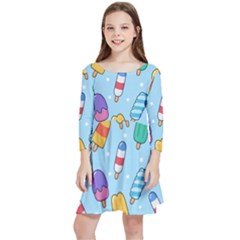 Cute-kawaii-ice-cream-seamless-pattern Kids  Quarter Sleeve Skater Dress by Salman4z