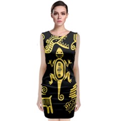 Mexican-culture-golden-tribal-icons Classic Sleeveless Midi Dress by Salman4z