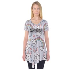 Seamless-pattern-with-cute-rabbit-character Short Sleeve Tunic  by Salman4z