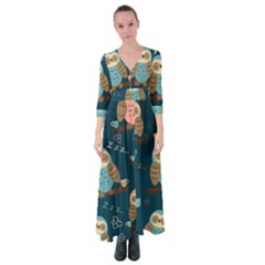 Seamless-pattern-owls-dreaming Button Up Maxi Dress by Salman4z