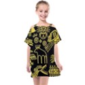 Golden-indian-traditional-signs-symbols Kids  One Piece Chiffon Dress View1