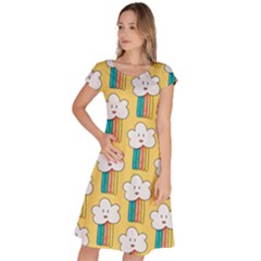 Smile-cloud-rainbow-pattern-yellow Classic Short Sleeve Dress by Salman4z