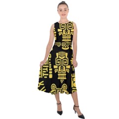 American-golden-ancient-totems Midi Tie-back Chiffon Dress by Salman4z