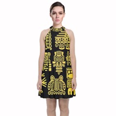 American-golden-ancient-totems Velvet Halter Neckline Dress  by Salman4z