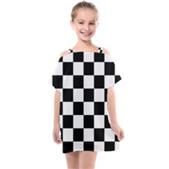 Chess-board-background-design Kids  One Piece Chiffon Dress by Salman4z