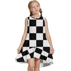 Chess-board-background-design Kids  Frill Swing Dress by Salman4z