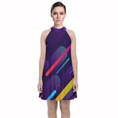 Colorful-abstract-background Velvet Halter Neckline Dress  by Salman4z