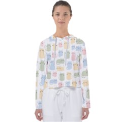 Cute-cat-colorful-cartoon-doodle-seamless-pattern Women s Slouchy Sweat by Salman4z