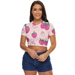 Seamless-strawberry-fruit-pattern-background Side Button Cropped Tee by Salman4z