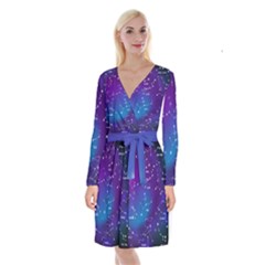 Realistic-night-sky-poster-with-constellations Long Sleeve Velvet Front Wrap Dress by Salman4z