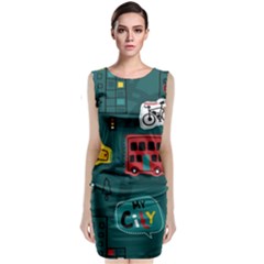 Seamless-pattern-hand-drawn-with-vehicles-buildings-road Classic Sleeveless Midi Dress by Salman4z