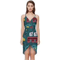 Seamless-pattern-hand-drawn-with-vehicles-buildings-road Wrap Frill Dress by Salman4z