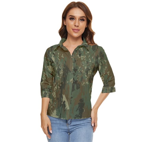 Camouflage-splatters-background Women s Quarter Sleeve Pocket Shirt by Salman4z