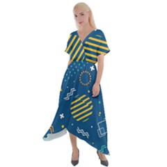 Flat-design-geometric-shapes-background Cross Front Sharkbite Hem Maxi Dress by Salman4z