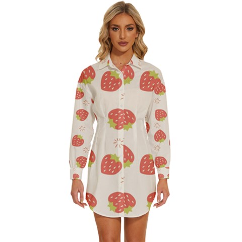 Strawberries-pattern-design Womens Long Sleeve Shirt Dress by Salman4z