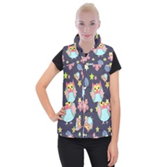 Owl-stars-pattern-background Women s Button Up Vest by Salman4z