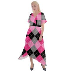 Seamless-argyle-pattern Cross Front Sharkbite Hem Maxi Dress by Salman4z