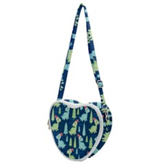 Cute Dinosaurs Animal Seamless Pattern Doodle Dino Winter Theme Heart Shoulder Bag by pakminggu