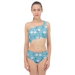 Elegant Swan Pattern Design Spliced Up Two Piece Swimsuit by pakminggu