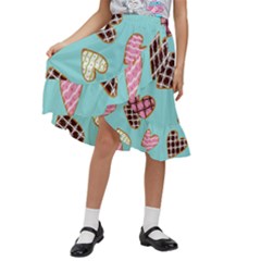 Seamless Pattern With Heart Shaped Cookies With Sugar Icing Kids  Ruffle Flared Wrap Midi Skirt by pakminggu