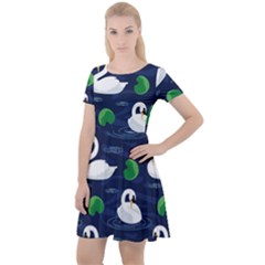 Swan Pattern Elegant Design Cap Sleeve Velour Dress  by pakminggu