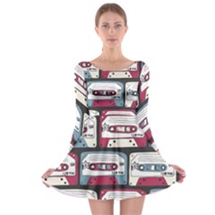 Music Symbols Rock Music Seamless Pattern Long Sleeve Skater Dress by pakminggu