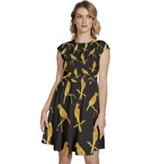 Background With Golden Birds Cap Sleeve High Waist Dress by pakminggu