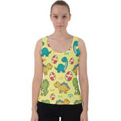 Seamless Pattern With Cute Dinosaurs Character Velvet Tank Top by pakminggu