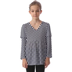 Black And White Checkerboard Background Board Checker Kids  V Neck Casual Top by pakminggu