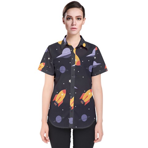 Cosmos Rockets Spaceships Ufos Women s Short Sleeve Shirt by pakminggu