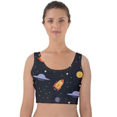 Cosmos Rockets Spaceships Ufos Velvet Crop Top by pakminggu