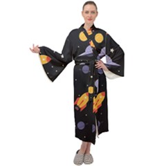 Cosmos Rockets Spaceships Ufos Maxi Velvet Kimono by pakminggu