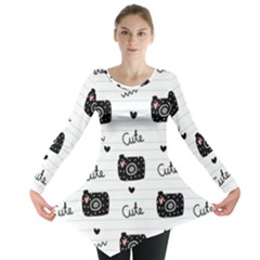 Cute Cameras Doodles Hand Drawn Long Sleeve Tunic  by pakminggu