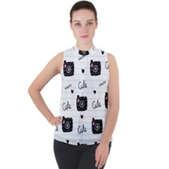 Cute Cameras Doodles Hand Drawn Mock Neck Chiffon Sleeveless Top by pakminggu