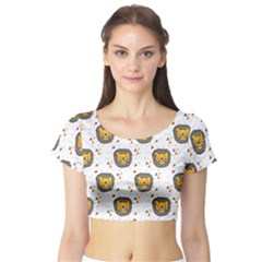 Lion Heads Pattern Design Doodle Short Sleeve Crop Top by pakminggu