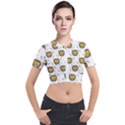 Lion Heads Pattern Design Doodle Short Sleeve Cropped Jacket View1