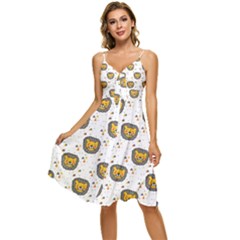 Lion Heads Pattern Design Doodle Sleeveless Tie Front Chiffon Dress by pakminggu