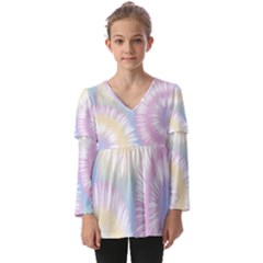 Tie Dye Pattern Colorful Design Kids  V Neck Casual Top by pakminggu