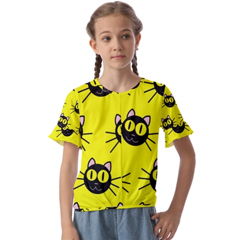 Cats Heads Pattern Design Kids  Cuff Sleeve Scrunch Bottom Tee by pakminggu