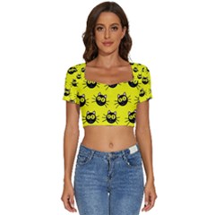 Cats Heads Pattern Design Short Sleeve Square Neckline Crop Top  by pakminggu