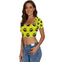 Cats Heads Pattern Design Short Sleeve Square Neckline Crop Top  View2