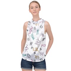 Doodle Pattern High Neck Satin Top by pakminggu