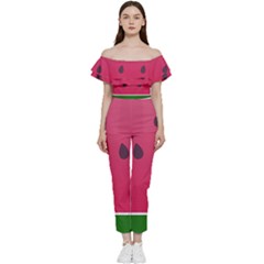 Watermelon Fruit Summer Red Fresh Food Healthy Off Shoulder Ruffle Top Jumpsuit by pakminggu