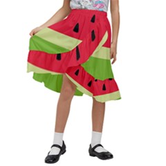 Watermelon Fruit Food Healthy Vitamins Nutrition Kids  Ruffle Flared Wrap Midi Skirt by pakminggu