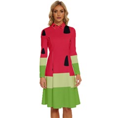 Watermelon Fruit Food Healthy Vitamins Nutrition Long Sleeve Shirt Collar A-line Dress by pakminggu